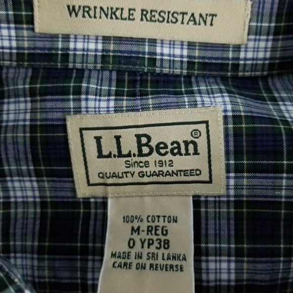 LL BEAN Mens Blue Green Plaid Cotton Sz Medium - Picture 8 of 8